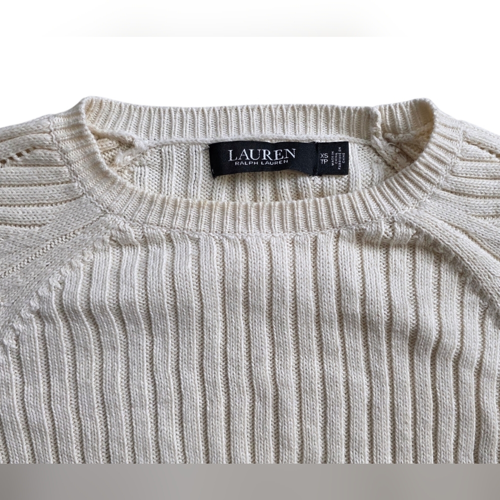 Lauren Ralph Lauren XS  Lace Up Ribbed Knit Sweater Boho Extra Small - Picture 2 of 8